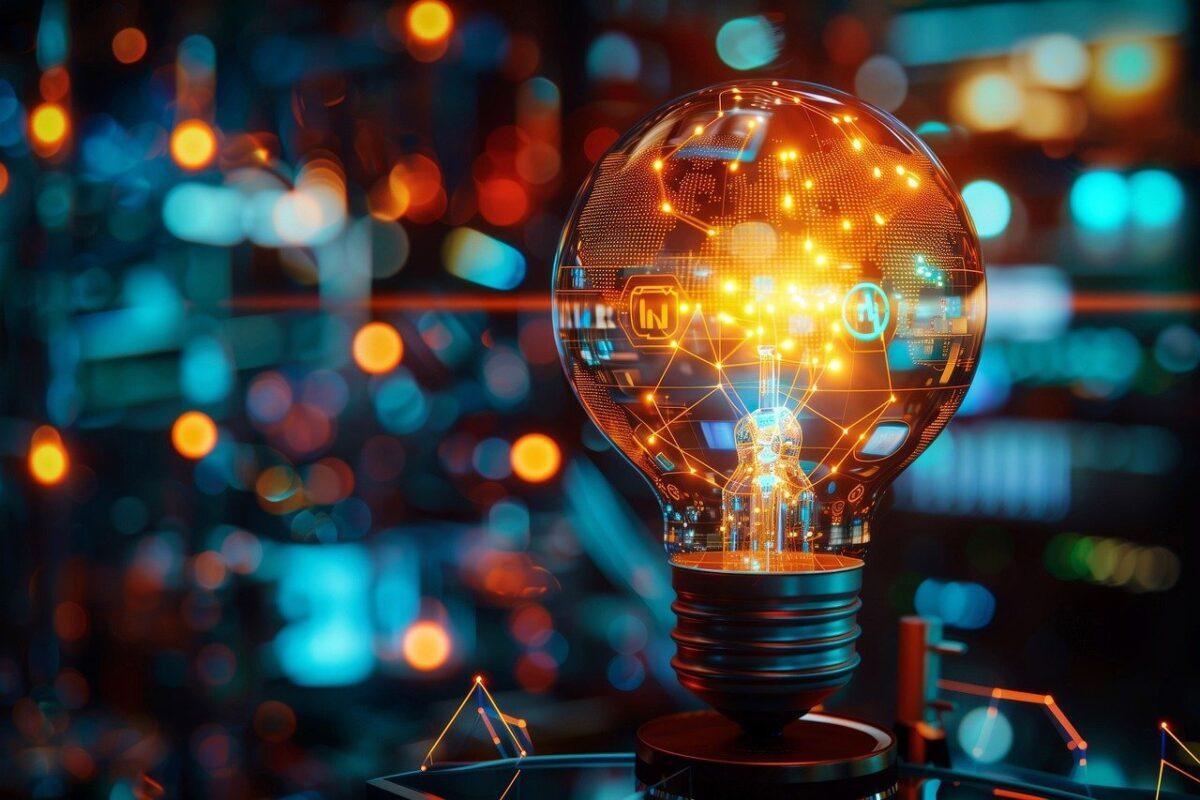 Light bulb with glowing network lines symbolising ideas